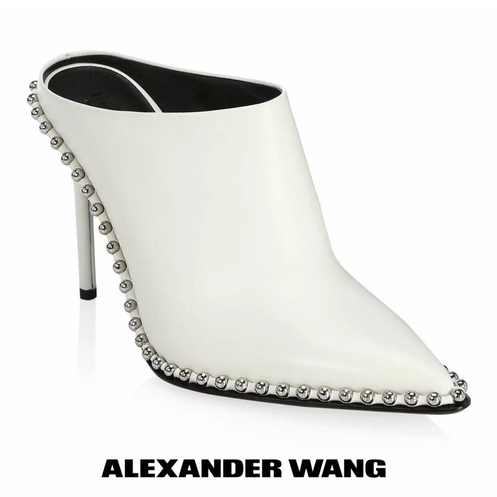 Alexander Wang White Leather Pointed-Toe Studded Mules